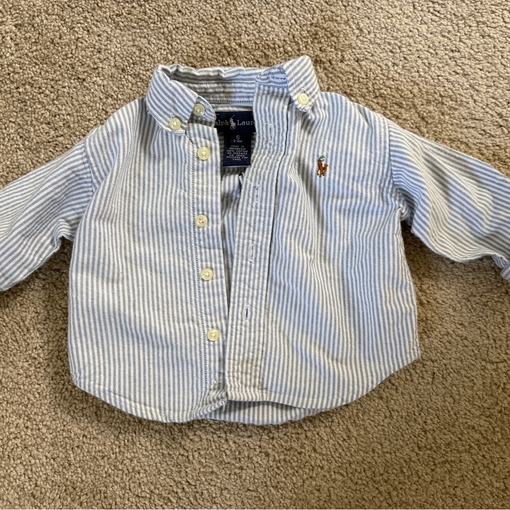 Ralph Lauren Light Blue & White Striped Button-Down Shirt baby 3-6m